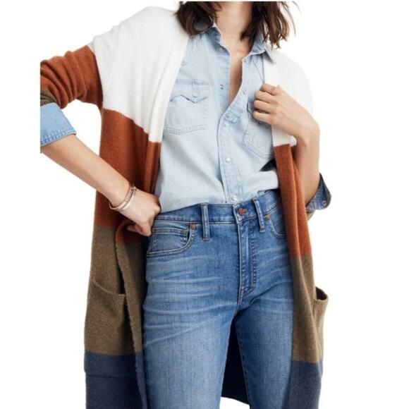 Madewell Merino Wool Alpaca Blend Kent Colorblock Open Cardigan Sweater - Picture 10 of 10